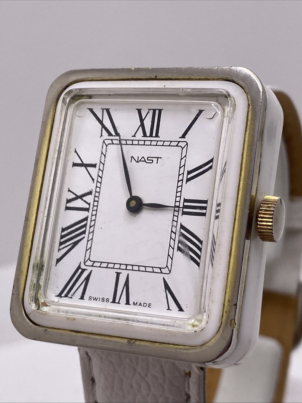 Vintage Rare Acrylic Swiss Made Nast Mechanical Watch Works Running